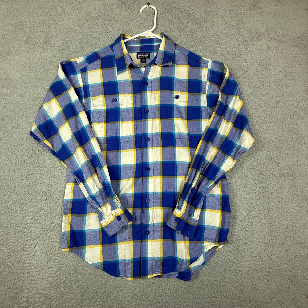 Patagonia M's Long-Sleeved Pima Cotton Shirt XS Blue Yellow Long Sleeve